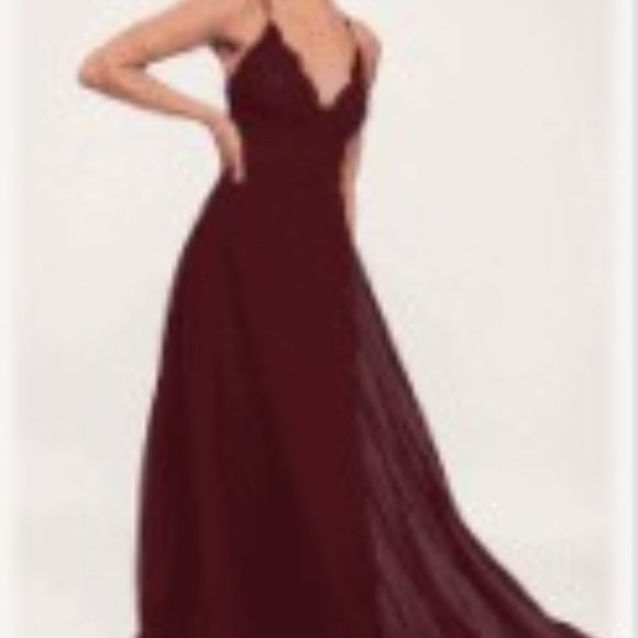 Lulu's Burgundy Lace Maxi Dress - Picture 2 of 4